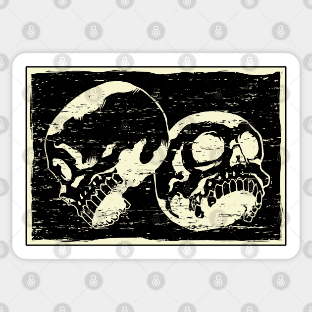 Twin Skulls Retro White Distressed Lineart Sticker by ebayson74@gmail.com